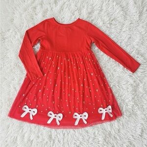 Hanna Andersson girls Christmas holiday Red Dress tulle with White Bow Details